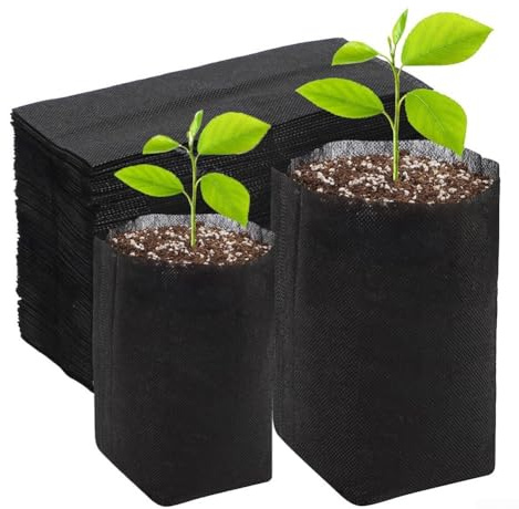HpLive Lot de 100 sacs de plantation en tissu non tissé, biodégradables avec drainage pour fleurs, légumes et herbes, accessoires de jardin pour l'intérieur et l'extérieur (14 x 15 cm)