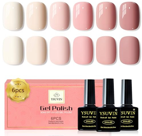 Yueshop Gel Nail Polish, 6 Colors Spring Natural Nude Pink Gel Polish Soak Off UV LED Nail Polish Nail Art Salon for Women Dating Anniversary Valentine's Day,8ML