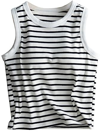 Canottiera da donna a righe, con reggiseno integrato, senza maniche, morbida, biancheria intima, casual, vintage, estiva, Y2K, Crop Top, canotte per adolescenti e ragazze, bianco, m