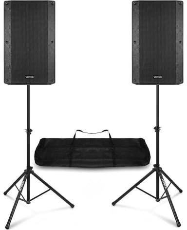 Vonyx Altavoces DJ 800W Bluetooth – Juego con 2 Altavoces de 400W, Soportes, Bolsa de Transporte, entradas XLR/RCA/Jack, Ruedas integradas, Ideal para Fiestas, Eventos, presentaciones y Karaoke