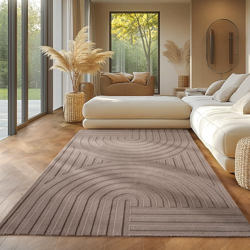 SIMPEX Skandinavischer Boho Teppich Einfarbig Beige 120x170 cm, Deko Teppich, Waschbar, 3D-Effekt, für Wohnzimmer und Schlafzimmer