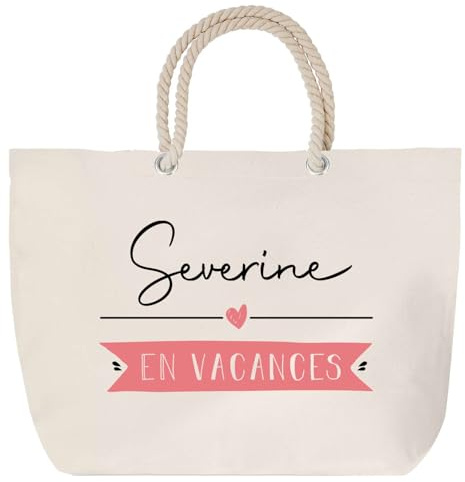 Sac de plage anse corde Severine en Vacances | Cadeau Femme Anniversaire Noël Toile de Coton Grand Sac de Transport & Sport