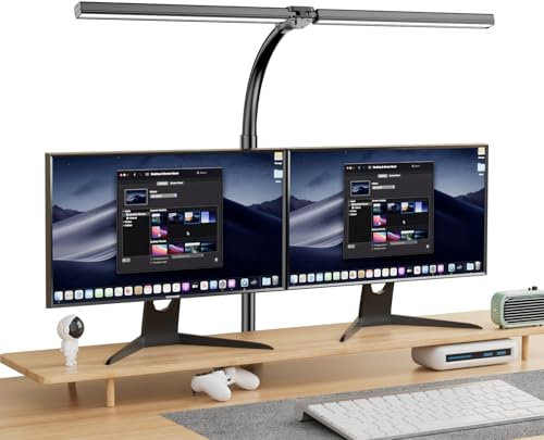 Bogseth Lámpara(gris oscuro de escritorio de 1300 lm, doble cabeza, LED, regulable, mando a distancia, 24 W, 80 cm, con abrazadera, lámpara de mesa, lámpara de luz diurna, para oficina
