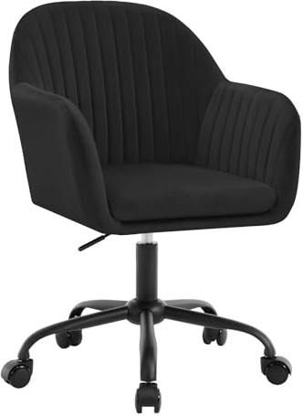 WOLTU Schreibtischstuhl, Bürostuhl ergonomisch, Homeoffice Stuhl höhenverstellbar, Schminkstuhl mit Armlehnen, Drehstuhl mit Rollen, Samt Stuhl Metallrahmen, 150 kg belastbar, Schwarz