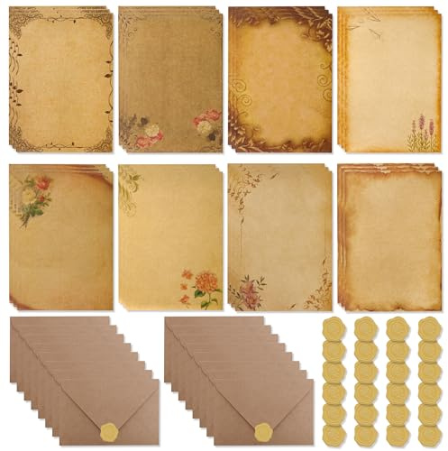 Carta da Lettere con Busta, Set di Lettere Vintage con 16 Buste Vintage, 24 Carta da Lettere e 24 adesivi, Cartas Da Letteres con Busta per Scrivere Invito Appunti Biglietti Disegni