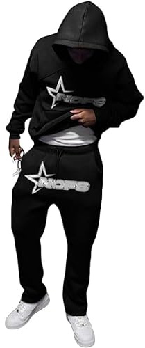 NOFS Tuta da jogging da uomo e da donna, 2 pezzi, Y2K, Hip Hop, unisex, con cappuccio, con lettere stampate, felpa sportiva