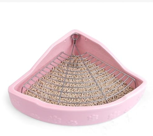 Veemoon Ceramics Pet Toilet Basin for Rabbits and Guinea Pigs, Easy to Clean Pink Triangular Litter Box with Anti-bite and Practical Design, for Small Animal Potty Training