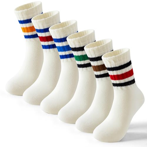 BISOUSOX Chaussettes Garçon Sans Couture Enfant Coton Chaussette D'école Sport pour L'entraînement à La Course à Pied Fille Respirant 6 Paires Cadeau de Rentrée Scolaire