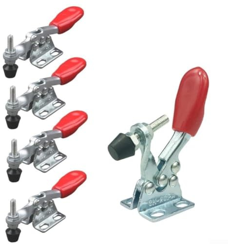5 piezas GH-201A horizontal para abrazadera de palanca de liberación rápida 60 libras capacidad de sujeción de acero herramienta de fijación de carpintería rojo plateado