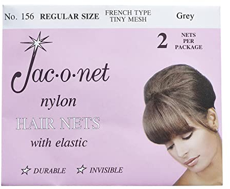 Jac-O-Net French Type, Tiny Mesh Hair Net-Regular Size, GREY, 2 Net Per Pack [1 Pack]