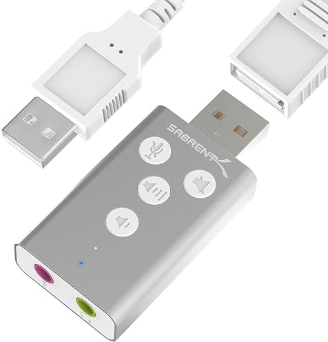 SABRENT Aluminum USB External 3D Stereo Sound Adapter for Windows and Mac. Plug and Play No Drivers Needed. [Silver] (AU-DDAS)