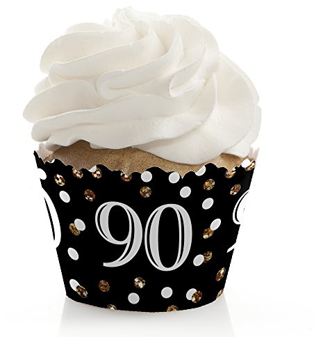 Big Dot of Happiness Adult 90th Birthday - Gold Party Decorations Cupcake Wrappers Set 12