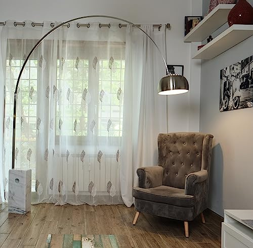 VOLERO' Lampada ad arco Atena, Piantana da Terra con Base in Marmo, Stelo Telescopico Sezione Rettangolare. (Bianco)