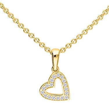 My Gold Herzkette Echtes Gelbgold 375 Gold (9 Karat) Zirkonia Herzform 15mm x 8mm Halskette 45cm Doreen Set Y-04694-G601