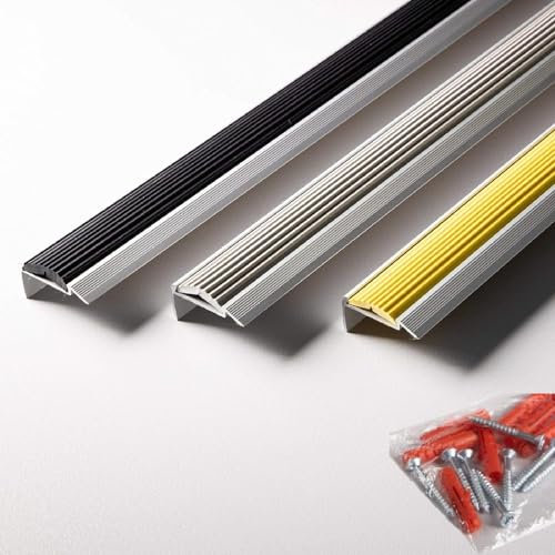 Floordirekt Nez de marche perforé en aluminium avec protection des bords en caoutchouc antidérapant, pour stratifié, parquet, profilé de marche, profilé d'escalier, profilé d'angle, gris, 100 cm