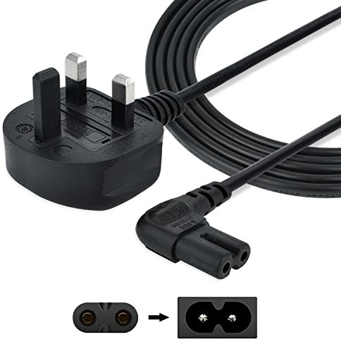 SHAFI® Figure Of 8 Power Cable 2M | 2-Pin Right Angle IEC-C7 Connector Universal TV Plug & Figure 8 Power Lead | Compatibility: PS4, PS5, Samsung, LG TV, Speaker & Xbox