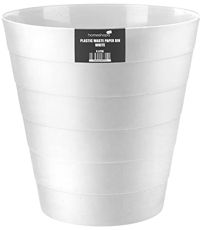 HOMESHOPA Plastic Waste Paper Bin White, 6L Round Waste Basket Trash Can, Lightweight Rubbish Bin for Kitchen, Bedroom, Bathroom, Open-Top Design, Ourdoor Gargabe Container Dustbin