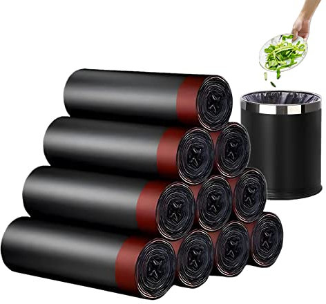 Müllsäcke mit Zugband, Schwarze Mülltüten Zehn Rollen, 18 Stück pro Rolle, Müllbeutel ohne Duft, für Büro oder Zuhause (5-10 Liter, 180 Stück)