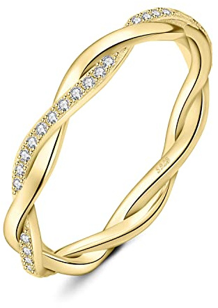 JewelryPalace Infinity Rope Twisted One Zirconia Band Ring Dam, Infinity Vigselringar Dam Ring Silver 925 Vigselringar Kvinnor, Förinsatt Ring Staplingsring Ring Bandring Smal Guldpläterad 54