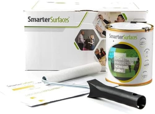 Smarter Surfaces Short Throw Projecton Screen Paint 48.4ft²/32.63floz | Projector Screen Paint for Wall 4K - White Matte Projector Wall Paint | 4K Projector Paint - Gain Value 1.0 | 140° Viewing Angle