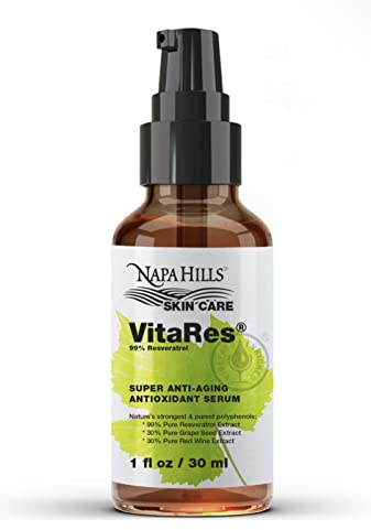 Napa Hills Liquid VitaRes Resveratrolo Drops Skincare - Super concentrato, naturale, biodisponibilità superiore - pelle d'uva, semi d'uva, resveratrolo (1 Fl Oz, forza 99%)