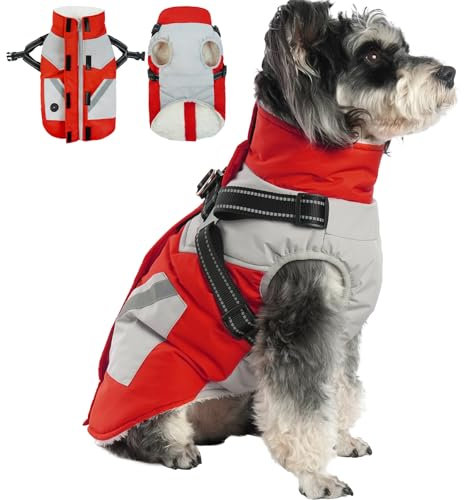 Hundejacke Große Hunde, Hundemantel Fleece Winter Hundemantel für Große Hunde Warm Kleidung Hunde Mantel Regendicht Winddicht Outdoor Anzug Winter Hundemantel mit Reißverschluss(Rot, XL)