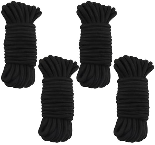 MOUYAT 4 Pack 10m/32 Feet Long Soft Cotton Rope, 8mm Black Silk Rope Thick Craft Cotton Cord, All Purpose Braided Ropes Durable Twisted Cord