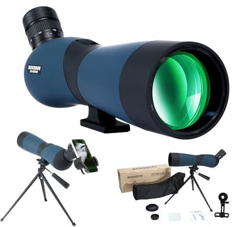 BOSSDUN High Definition 20-60x60 Zoom Spektiv mit Stativ Tragetasche Telefon Adapter, BAK4 Prisma & FMC Objektiv stoßfest für Zielschießen Jagd Vogelbeobachtung Wildlife Scenery