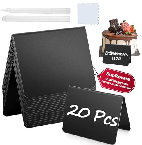 SupRovare 20 Stück Mini Kreidetafel Set, Kleine Tafeln Zum Beschriften, V-Form Mini Kreidetafeln Schilder Mit 2 Stifte, Preisschilder, Buffet Schilder, Tafel für Buffet, Bäckerei, Party, Hochzeit