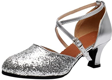 Högklackade skor dam svarta, höga klackar platåglitter, pumps svart liten klack sommarskor med klack eleganta sommarskor sommarsandaler romerska skor glitter strass sandaletter, silver, 38 EU