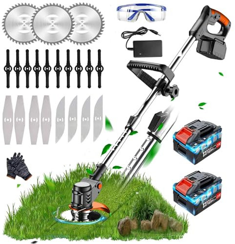 Cordless Strimmers Electric Grass Trimmers with Blade,Garden Strimmer Telescopic Brush Cutter with Battery,Charger and 90° Head pivots,Lightweight,Weed Wacker for Lawn Garden Pruning