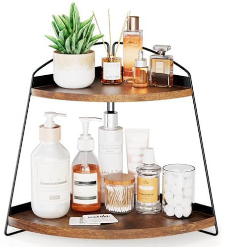 Puricon Organizador Esquina 2 Niveles，Estantería de Almacenamiento para Baño,Salón y Habitación,Organizador de Cosméticos,Perfumes y Aromas,Estante Multiusos Resistente a la Humedad- Marrón