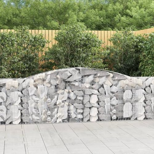 Gecheer Jardinera Exterior,Gaviones de Piedra,Jardinera de gaviones,Gaviones de Piedras Cesta muros 3 uds 400x30x100/120 cm, Gaviones Decorativos,Forma de Arco Hierro