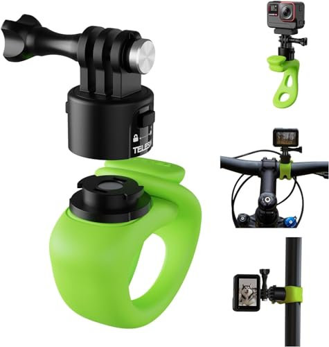 TELESIN Quick Release Flexible Mount Wrap Band, Bike Handlebar Roll Bar Tube Stick Pole Mounting Accessory For Action Cameras (GoPro, Insta360, DJI) (Green, Quick Release)