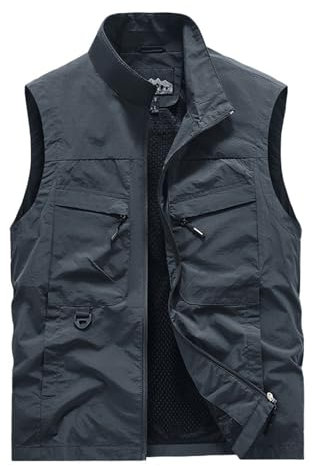 Herren Outdoor Weste mit Vielen Taschen Anglerweste Safariweste Jagdweste Multifunktionsweste Freizeit Ärmellose Jacke Leicht Sommer Weste Leicht Atmungsaktiv Anglerweste Multifunktionsweste L