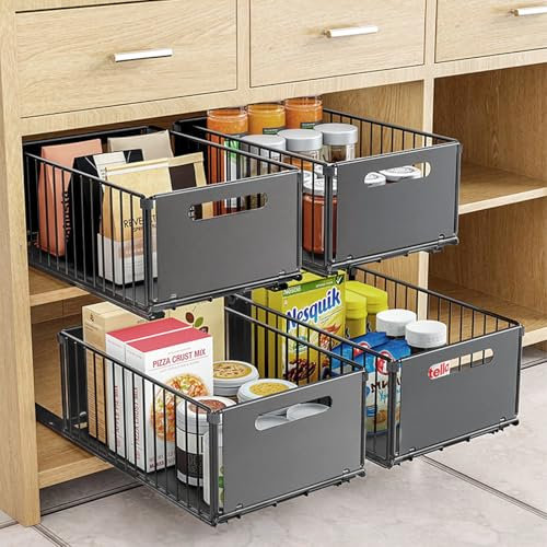 4Pack Faltbarer Ausziehbarer Schrank-Organizer, Ausziehbare Schubladen-Regalaufbewahrung, Küchenschrank Innenschublade Organizer Ausziehbar für Speisekammer und Badezimmer Waschtisch (4 Large)