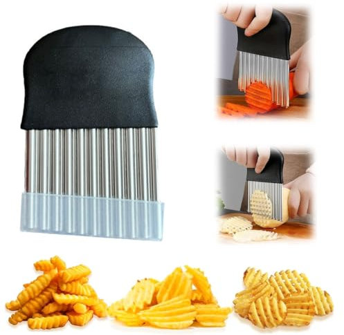 Taglierina per Patate, con Copertura Protettiva,Coltello Ondulato Verdure in Acciaio Inossidabile, Coltelli per Patate, per Frutta, Verdura, Patate
