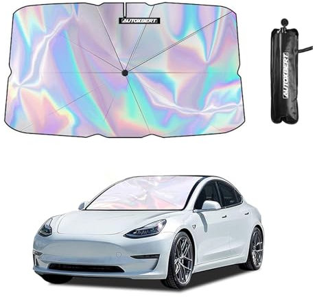 Sonnenschirm Auto Sonnenschutz Verbesserter Irisierende Innen Windschutzscheibe Faltbar 360° Drehbarer Griff UV-Schutz Hitzeschutz für Meisten Autos Limousinen SUVs