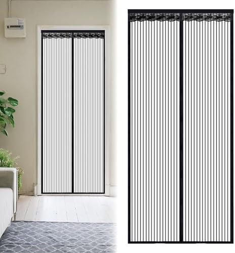 Fly Screens for Doors – 90 x 210 cm Door Fly Screen Curtain with Heavy-Duty Mesh, Full Frame Magic Tape & Powerful Magnets, Hands-Free Closure, Easy to Install Magnetic Fly Screen Door