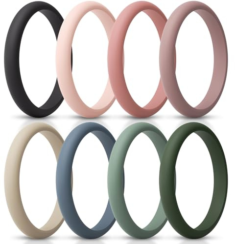 ThunderFit Women’s Silicone Thin and Stackable Ring Enhancers, Silicone Wedding Bands, 2.5mm Wide 2mm Thick, Variety Multipack 1-12, 5.5 - 6 (16.5mm), Silicone, No Gemstone