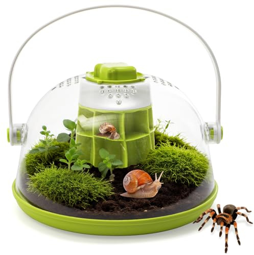 ELFULLY Snail Terrariums Breeding Box, Plastic Round Snail Habitat, Clear Feeding Box with Air Vents & Removable Base, Small Insect Feeding Bin for Beetles Spiders Ladybugs, Starter Terrarium Kit