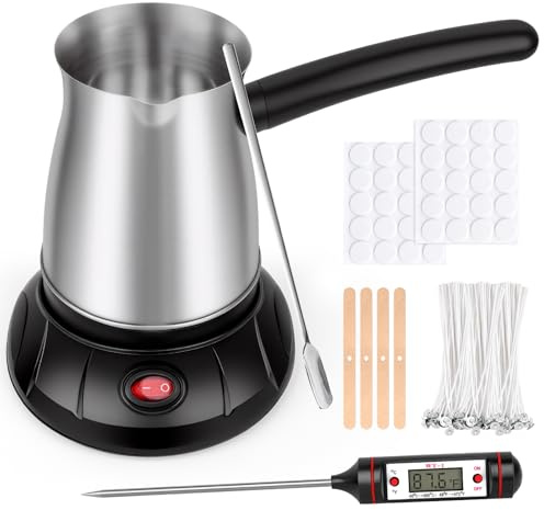 Electric Wax Melting Pot - Candle Wax Melter 600ml for Candle Making Non-Stick Kit with Spout Includes Thermometer, Wicks, Wick Stickers, Centering Device, Stirring Spoon- UK Plug, for Soap Making