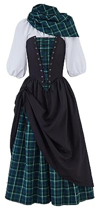 Saniplaycos Traditional Scottish Plaid Dress Highland Renaissance Costume Reenactment Christmas Gown Retro Tartan Dress