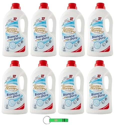 8x Spuma Di Sciampagna Waschmittel Bianco Puro - Hygiene-Flüssigwaschmittel mit konzentrierter Formel und wirksamer Fleckenbekämpfung 27 Wäschen 1215ml + Beni Culinari Kostenloser Schlüsselanhänger