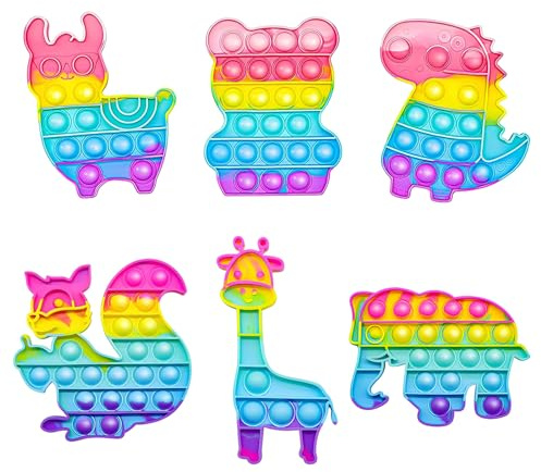 6Pcs Poppet Fidget Toy, Rainbow Push Fun Fidget Toys, Sensory Bubble, Fidget Toys for Learning Relaxation Autism & Special Needs Anxiety Stress Reliever Gift