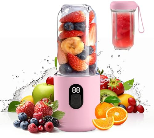 AMFUN Portable Blender,500 ML Usb Personal Mixer,16 Sheets Mini Blender with digital display,USB-C Charging Cable & To-Go Lid for Smoothie and Shakes,Travel,Gym