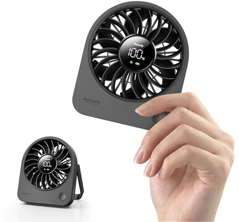 Aecooly Mini Portable USB Desk Fan, Small Enough to Hold Mighty Desktop Fan, USB & Battery Powered Quiet Table Fans, 4 Speeds Rechargeable Personal Fans for Home, Office, Travel, Gifts -Black