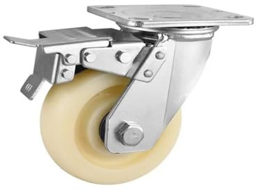 1 x 4-tums robust svänghjul med bromsskiva, slitstark nylonratt glasmaskiner, 200 kg
