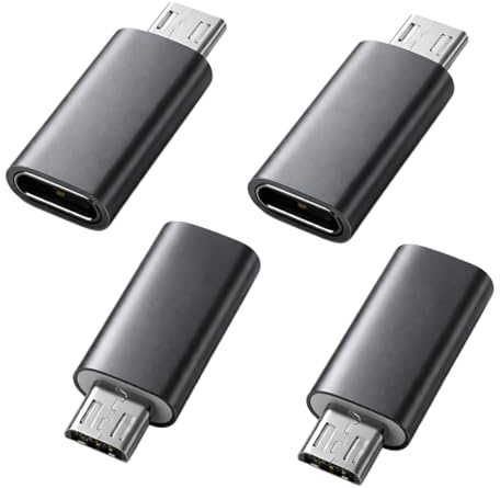 Ermenlifiqq 4 pezzi adattatore USB-C a Micro USB, convertitore compatto presa USB-C a spina Micro-USB per trasferimento dati e ricarica, plug-and-play, nero