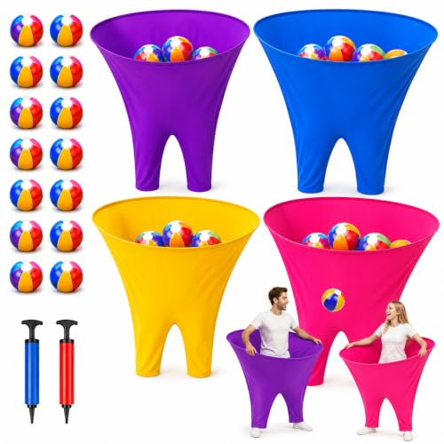 Oversized Granny Pants Party Game Set, 4-Color Team Backyard Lawn Tossing Games with 16 Bouncy Balls & 2 Pumps – Funny Outdoor Field Day Gathering Games for Adults Kids Family Reunion/BBQ/Party